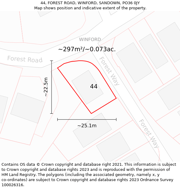 44, FOREST ROAD, WINFORD, SANDOWN, PO36 0JY: Plot and title map