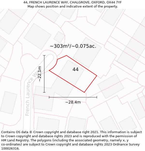 44, FRENCH LAURENCE WAY, CHALGROVE, OXFORD, OX44 7YF: Plot and title map