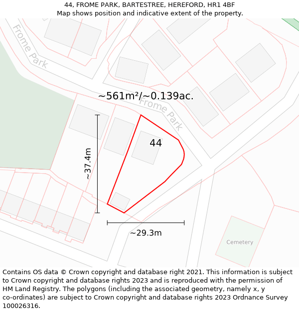 44, FROME PARK, BARTESTREE, HEREFORD, HR1 4BF: Plot and title map