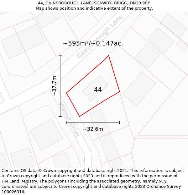 44, GAINSBOROUGH LANE, SCAWBY, BRIGG, DN20 9BY: Plot and title map