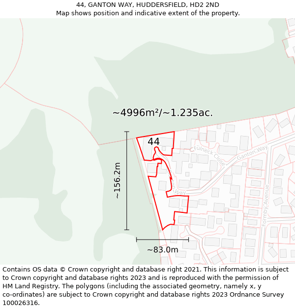 44, GANTON WAY, HUDDERSFIELD, HD2 2ND: Plot and title map