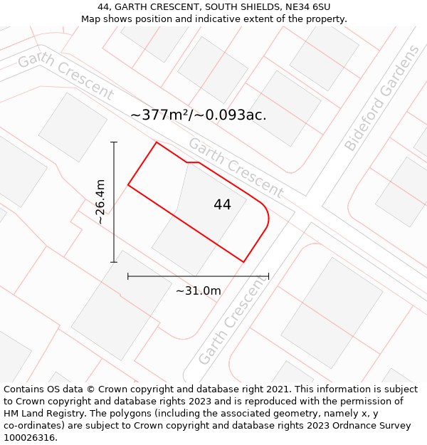 44, GARTH CRESCENT, SOUTH SHIELDS, NE34 6SU: Plot and title map