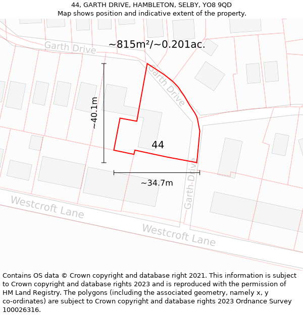 44, GARTH DRIVE, HAMBLETON, SELBY, YO8 9QD: Plot and title map