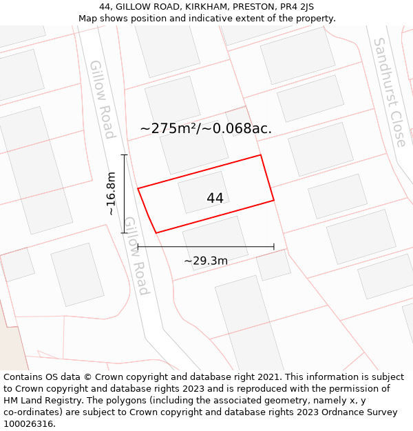 44, GILLOW ROAD, KIRKHAM, PRESTON, PR4 2JS: Plot and title map