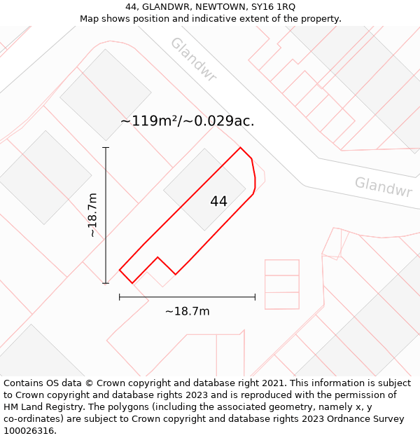 44, GLANDWR, NEWTOWN, SY16 1RQ: Plot and title map