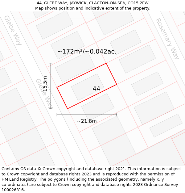 44, GLEBE WAY, JAYWICK, CLACTON-ON-SEA, CO15 2EW: Plot and title map