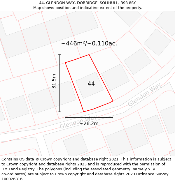 44, GLENDON WAY, DORRIDGE, SOLIHULL, B93 8SY: Plot and title map