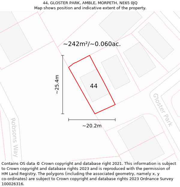 44, GLOSTER PARK, AMBLE, MORPETH, NE65 0JQ: Plot and title map