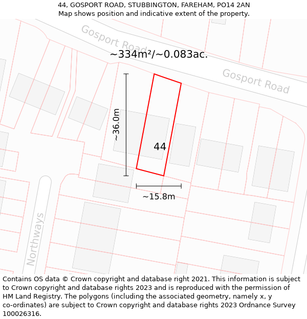 44, GOSPORT ROAD, STUBBINGTON, FAREHAM, PO14 2AN: Plot and title map