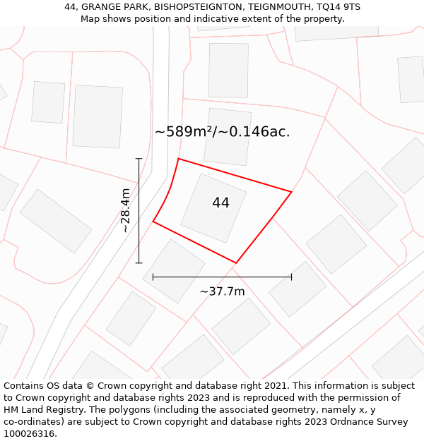 44, GRANGE PARK, BISHOPSTEIGNTON, TEIGNMOUTH, TQ14 9TS: Plot and title map