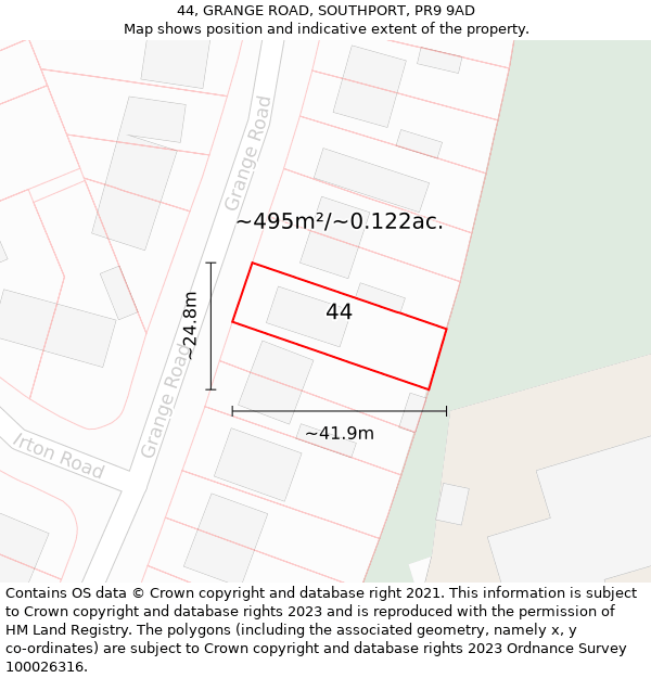 44, GRANGE ROAD, SOUTHPORT, PR9 9AD: Plot and title map