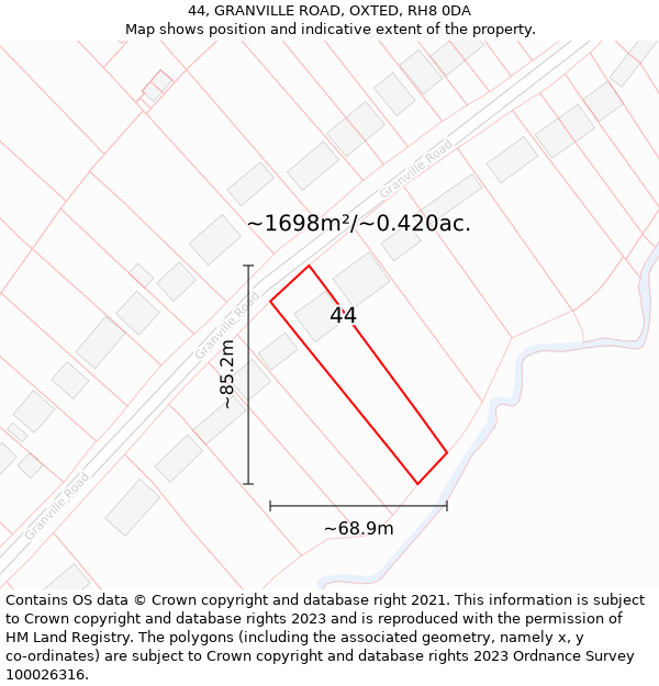 44, GRANVILLE ROAD, OXTED, RH8 0DA: Plot and title map