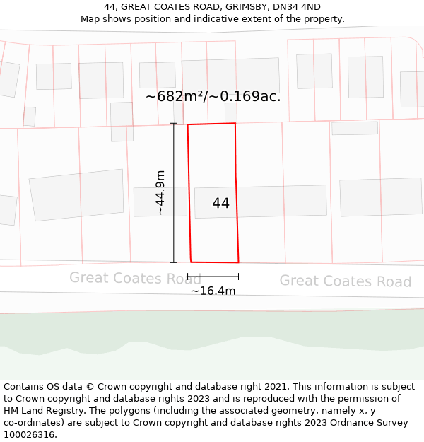 44, GREAT COATES ROAD, GRIMSBY, DN34 4ND: Plot and title map