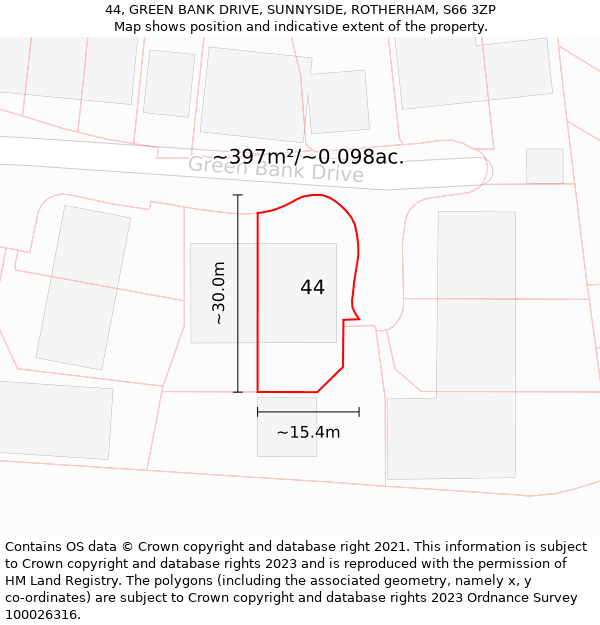 44, GREEN BANK DRIVE, SUNNYSIDE, ROTHERHAM, S66 3ZP: Plot and title map