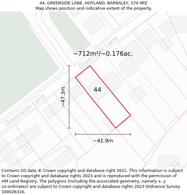 44, GREENSIDE LANE, HOYLAND, BARNSLEY, S74 9PZ: Plot and title map