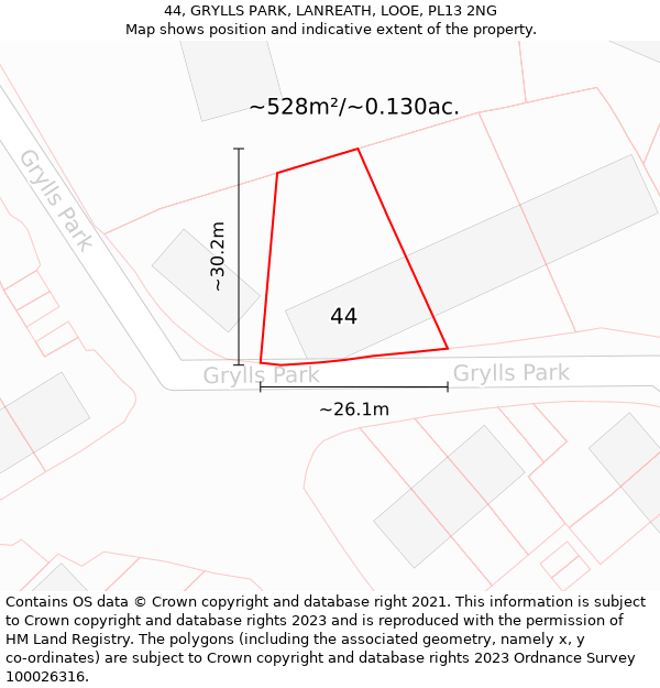 44, GRYLLS PARK, LANREATH, LOOE, PL13 2NG: Plot and title map