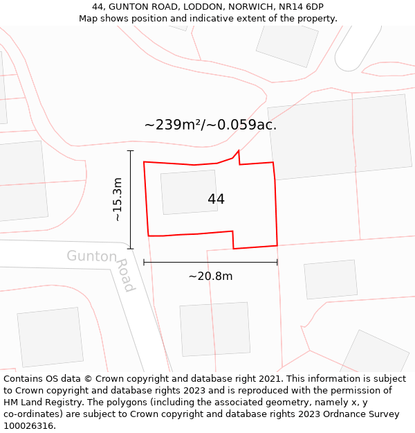 44, GUNTON ROAD, LODDON, NORWICH, NR14 6DP: Plot and title map