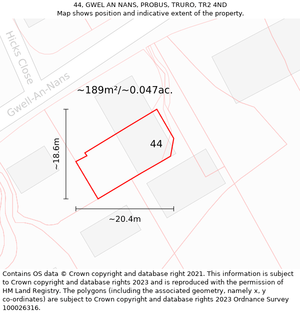 44, GWEL AN NANS, PROBUS, TRURO, TR2 4ND: Plot and title map