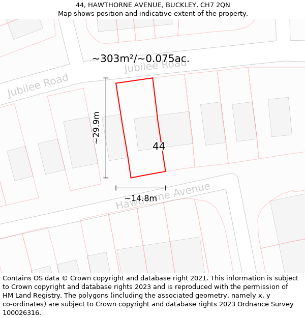 44, HAWTHORNE AVENUE, BUCKLEY, CH7 2QN: Plot and title map