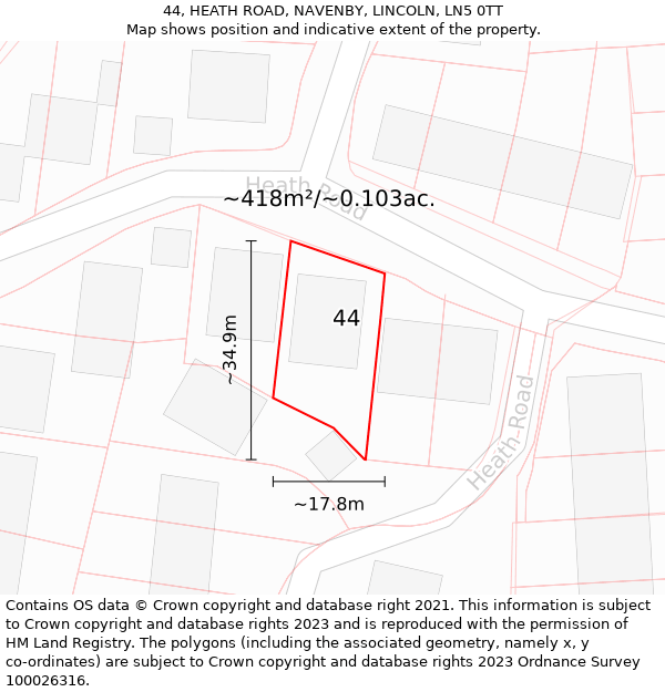 44, HEATH ROAD, NAVENBY, LINCOLN, LN5 0TT: Plot and title map