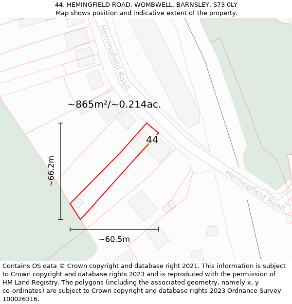 44, HEMINGFIELD ROAD, WOMBWELL, BARNSLEY, S73 0LY: Plot and title map