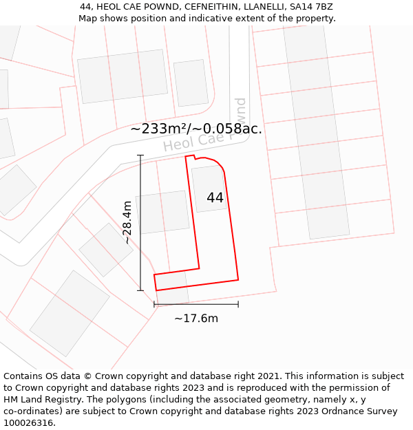 44, HEOL CAE POWND, CEFNEITHIN, LLANELLI, SA14 7BZ: Plot and title map