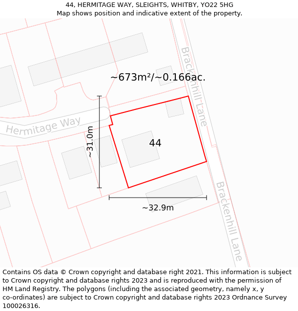 44, HERMITAGE WAY, SLEIGHTS, WHITBY, YO22 5HG: Plot and title map