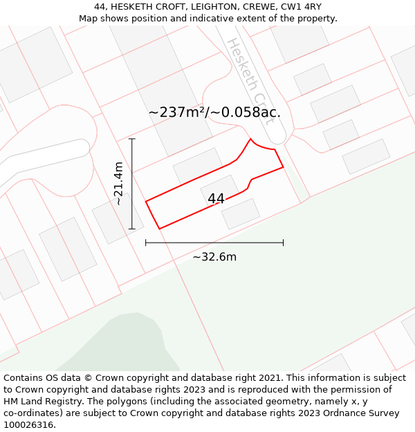 44, HESKETH CROFT, LEIGHTON, CREWE, CW1 4RY: Plot and title map