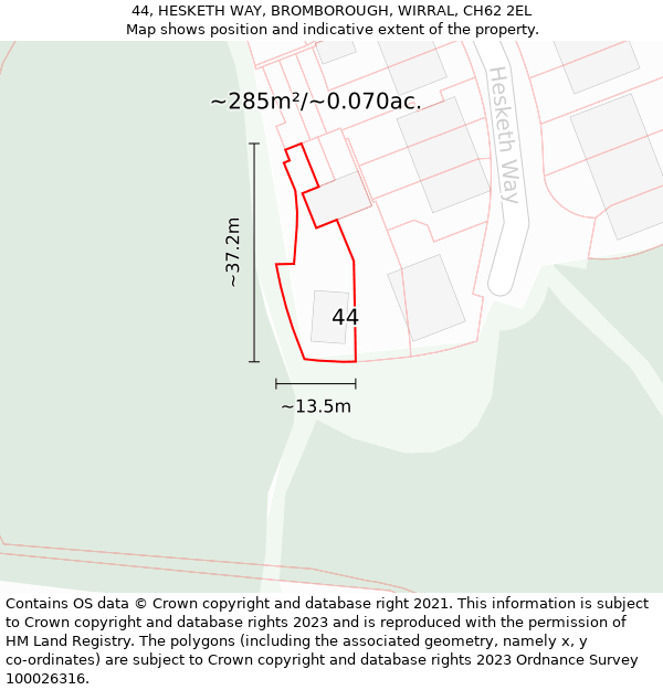 44, HESKETH WAY, BROMBOROUGH, WIRRAL, CH62 2EL: Plot and title map