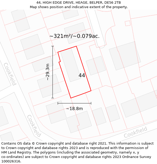 44, HIGH EDGE DRIVE, HEAGE, BELPER, DE56 2TB: Plot and title map