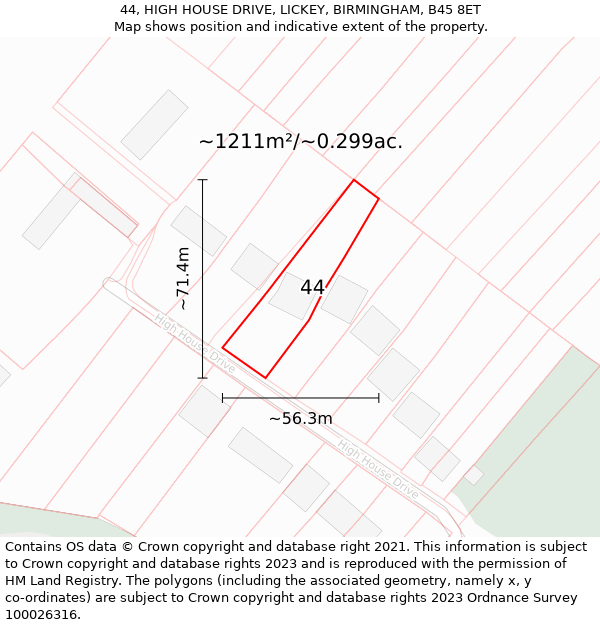 44, HIGH HOUSE DRIVE, LICKEY, BIRMINGHAM, B45 8ET: Plot and title map
