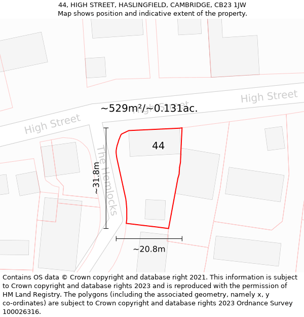 44, HIGH STREET, HASLINGFIELD, CAMBRIDGE, CB23 1JW: Plot and title map