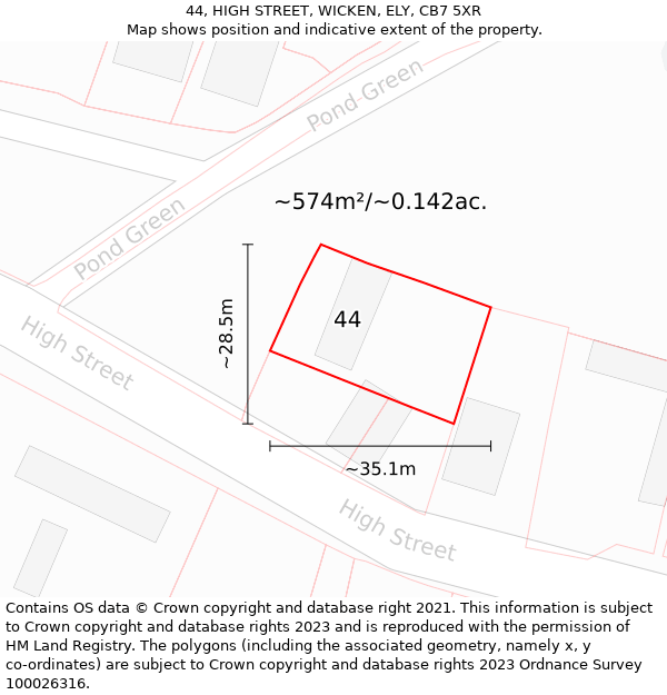 44, HIGH STREET, WICKEN, ELY, CB7 5XR: Plot and title map