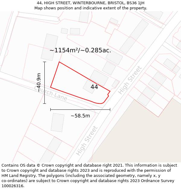 44, HIGH STREET, WINTERBOURNE, BRISTOL, BS36 1JH: Plot and title map