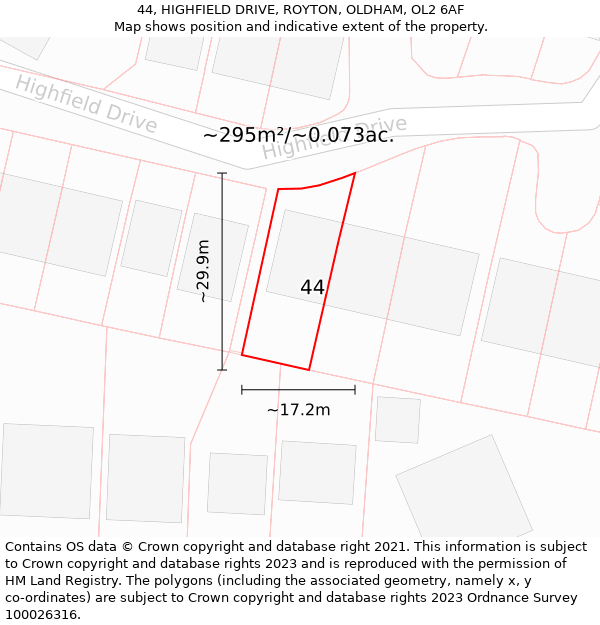 44, HIGHFIELD DRIVE, ROYTON, OLDHAM, OL2 6AF: Plot and title map