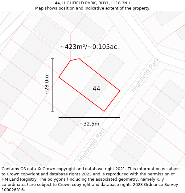 44, HIGHFIELD PARK, RHYL, LL18 3NH: Plot and title map