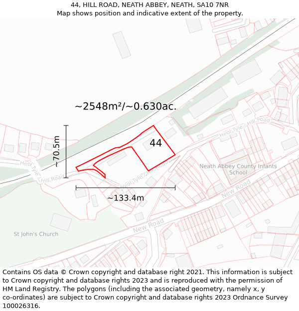 44, HILL ROAD, NEATH ABBEY, NEATH, SA10 7NR: Plot and title map