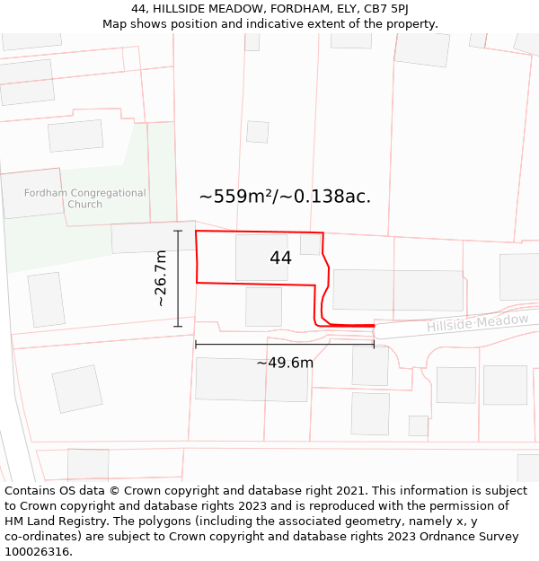 44, HILLSIDE MEADOW, FORDHAM, ELY, CB7 5PJ: Plot and title map