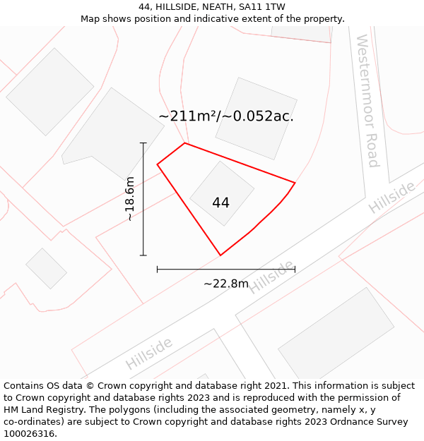 44, HILLSIDE, NEATH, SA11 1TW: Plot and title map