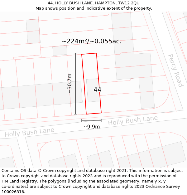 44, HOLLY BUSH LANE, HAMPTON, TW12 2QU: Plot and title map