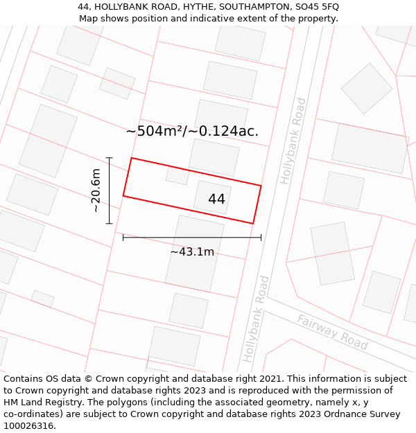 44, HOLLYBANK ROAD, HYTHE, SOUTHAMPTON, SO45 5FQ: Plot and title map