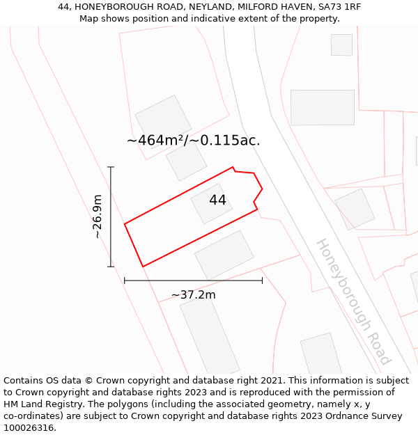 44, HONEYBOROUGH ROAD, NEYLAND, MILFORD HAVEN, SA73 1RF: Plot and title map