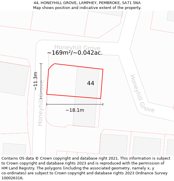 44, HONEYHILL GROVE, LAMPHEY, PEMBROKE, SA71 5NA: Plot and title map