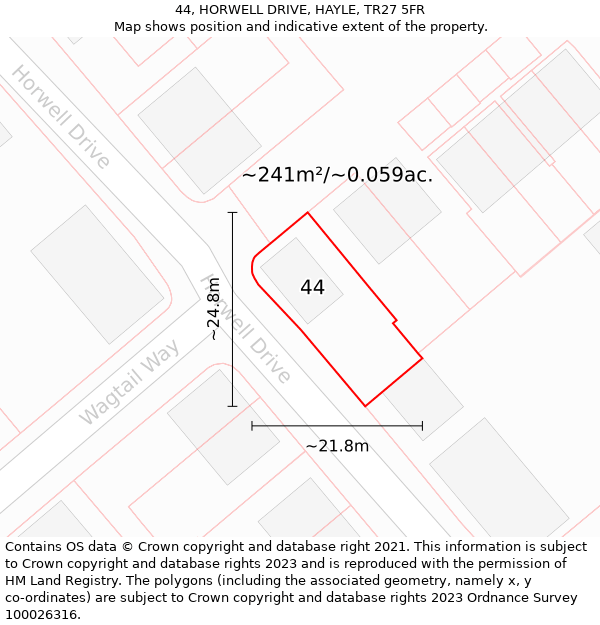 44, HORWELL DRIVE, HAYLE, TR27 5FR: Plot and title map