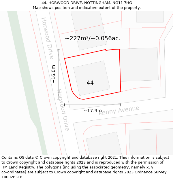 44, HORWOOD DRIVE, NOTTINGHAM, NG11 7HG: Plot and title map