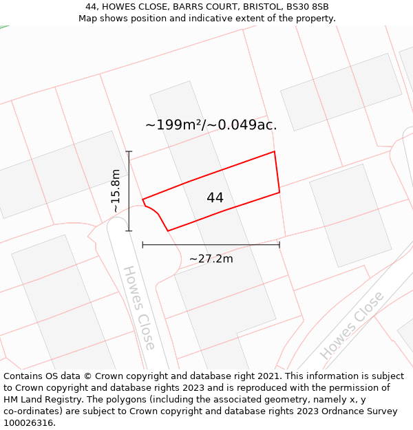 44, HOWES CLOSE, BARRS COURT, BRISTOL, BS30 8SB: Plot and title map