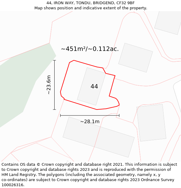 44, IRON WAY, TONDU, BRIDGEND, CF32 9BF: Plot and title map