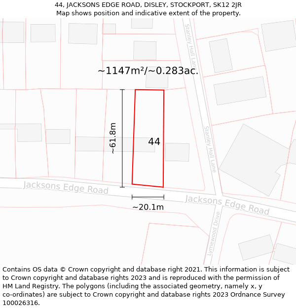 44, JACKSONS EDGE ROAD, DISLEY, STOCKPORT, SK12 2JR: Plot and title map