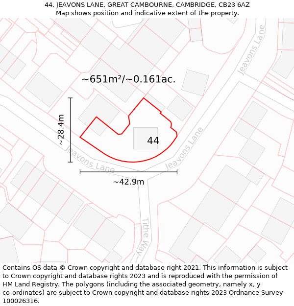 44, JEAVONS LANE, GREAT CAMBOURNE, CAMBRIDGE, CB23 6AZ: Plot and title map