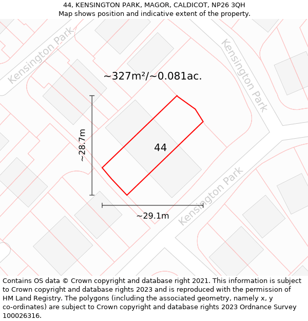 44, KENSINGTON PARK, MAGOR, CALDICOT, NP26 3QH: Plot and title map